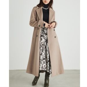 Rienda Gyaru Japan Tan Beige Long Double Breasted Tortoise Shell Button Coat